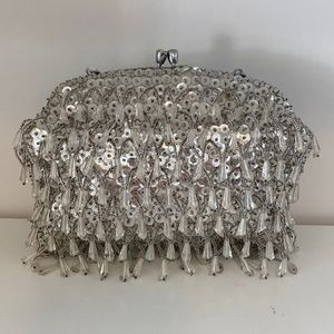 Vintage 60’s silver and clear dangling beaded clutch/purse